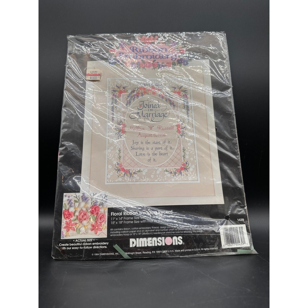 Dimensions Floral Ribbon Wedding Record Crewel Embroidery Kit 1439 Sealed New